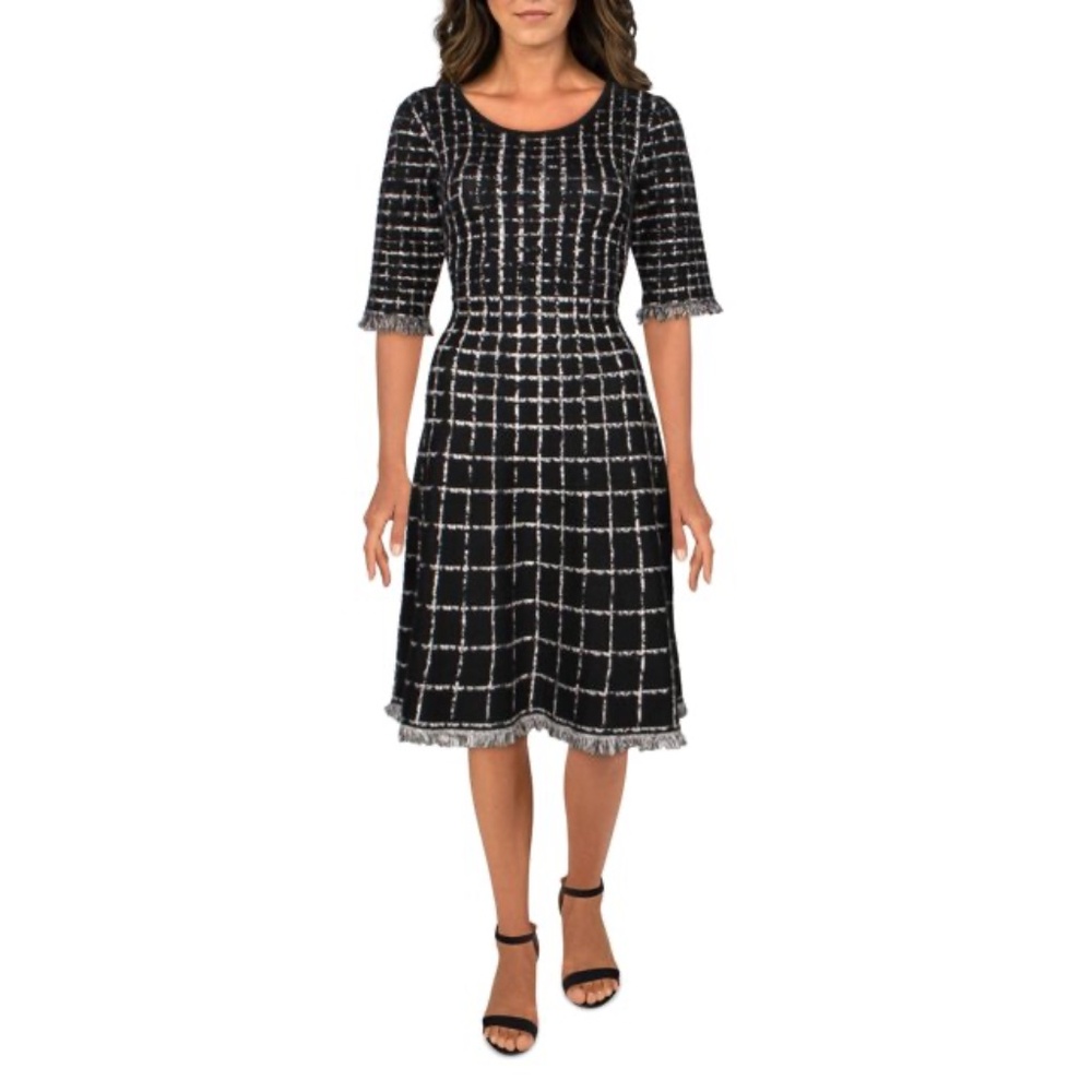Short-Sleeve Tweed Sweater Dress | M